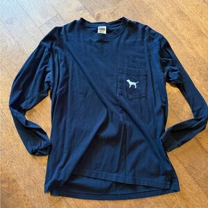 PINK Victoria's Secret Navy Long Sleeve Pocket Tee with Dog Logo